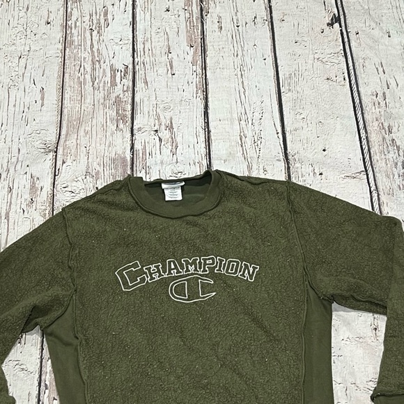 Champion Green Crewneck Olive Green Pullover Jumper Sweatshirt - Picture 2 of 5